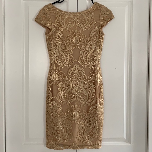 Holiday/Christmas Party Dress- Gold sequins low back - Picture 2 of 4